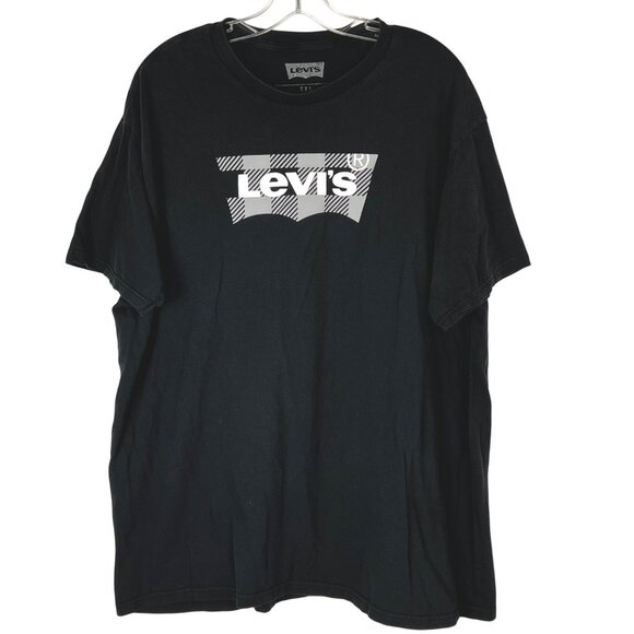 Levis Black Graphic T-Shirt 2XL Mens Cotton Casual Crewneck Short Sleeve VGUC - Picture 1 of 10